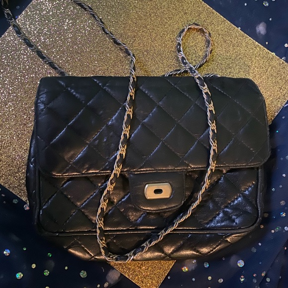 CROUCH & FITZGERALD QUILTED LAMBSKIN LEATHER BLACK GOLD CROSSBODY VINTAGE Bag - Picture 6 of 16